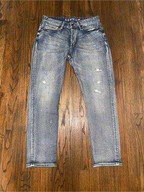 Denham Wide Leg Distressed Jeans in Light Blue